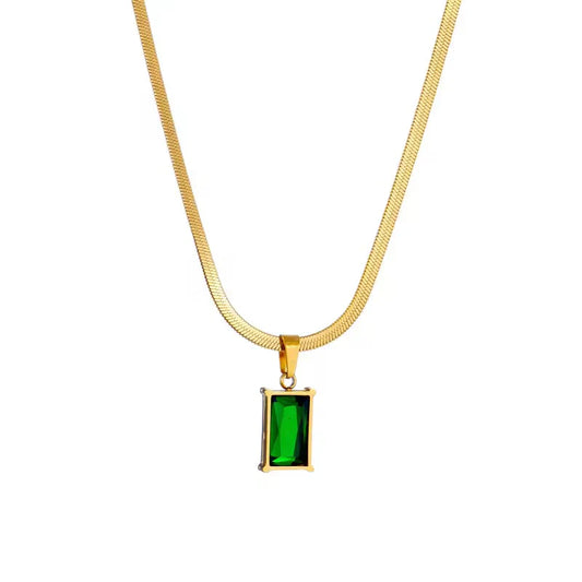 Emerald Herringbone Chain Pendant Necklace