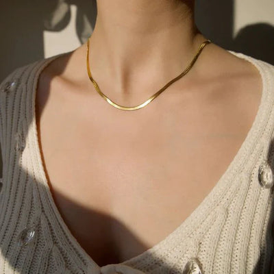 Herringbone Snake Chain Necklace – Flat Statement Choker Jewelry