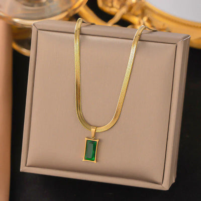 Emerald Herringbone Chain Pendant Necklace