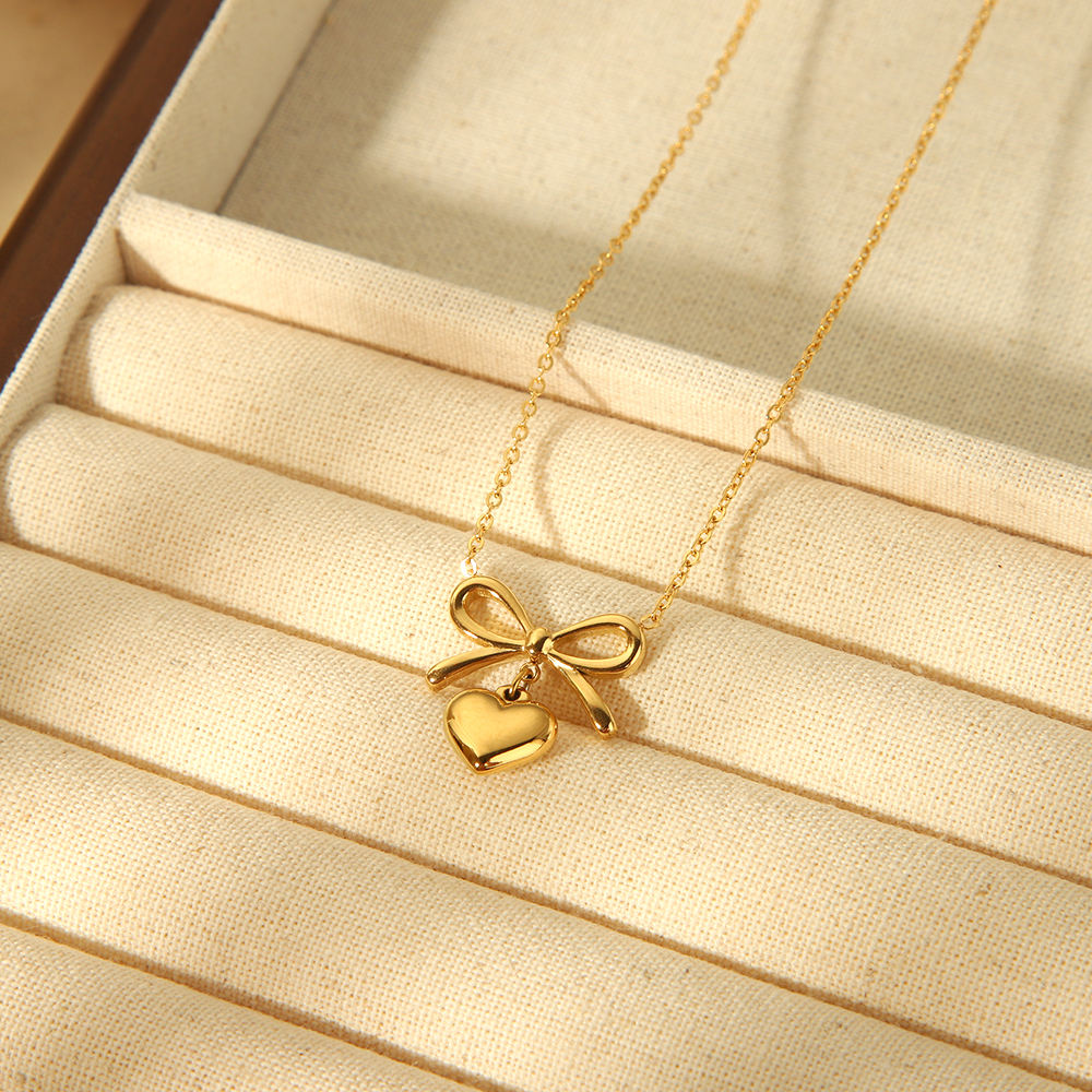Bow Heart Pendant Necklace – Dainty Cute Pendant Jewelry Gift