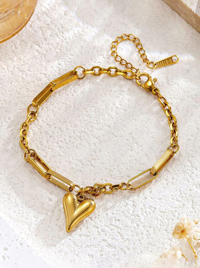 Anti-Tarnish Gold Heart Charm Bracelet – Dainty & Durable Love Jewelry