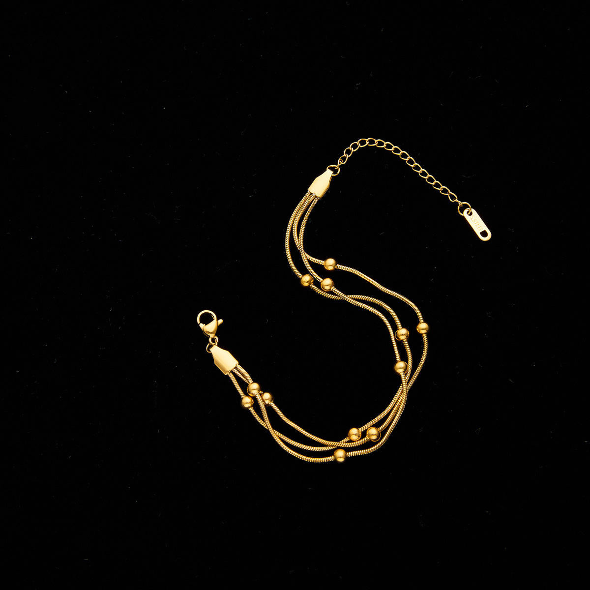 Triple Layer Gold Chain Bracelet with Beads