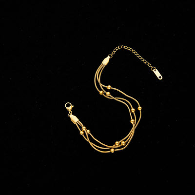 Triple Layer Gold Chain Bracelet with Beads