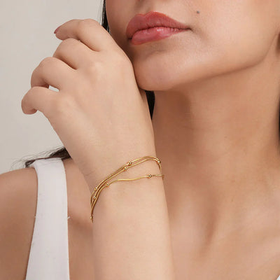 Triple Layer Gold Chain Bracelet with Beads
