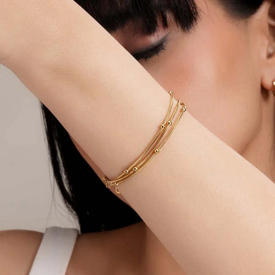Triple Layer Gold Chain Bracelet with Beads