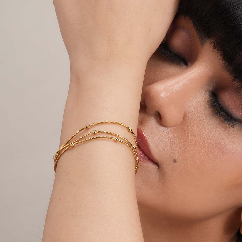 Triple Layer Gold Chain Bracelet with Beads