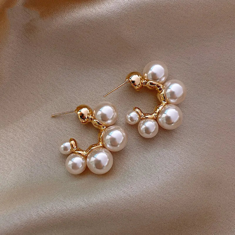 Elegant Pearl Cluster Hoop Earring