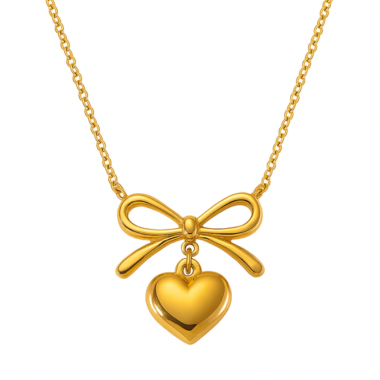 Bow Heart Pendant Necklace – Dainty Cute Pendant Jewelry Gift