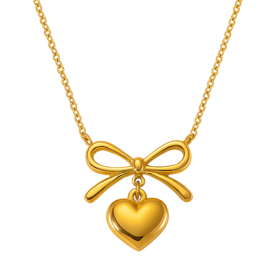Bow Heart Pendant Necklace – Dainty Cute Pendant Jewelry Gift