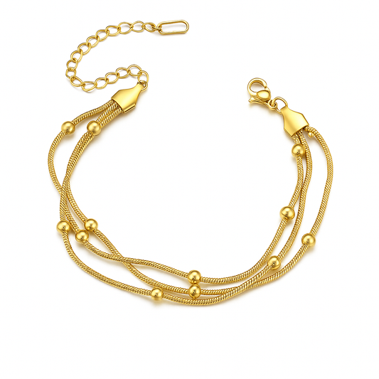 Triple Layer Gold Chain Bracelet with Beads